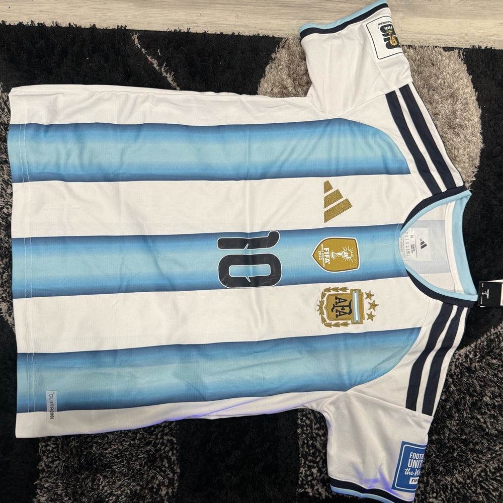adidas Originals Argentina Light Blue and White Striped Soccer Jersey M